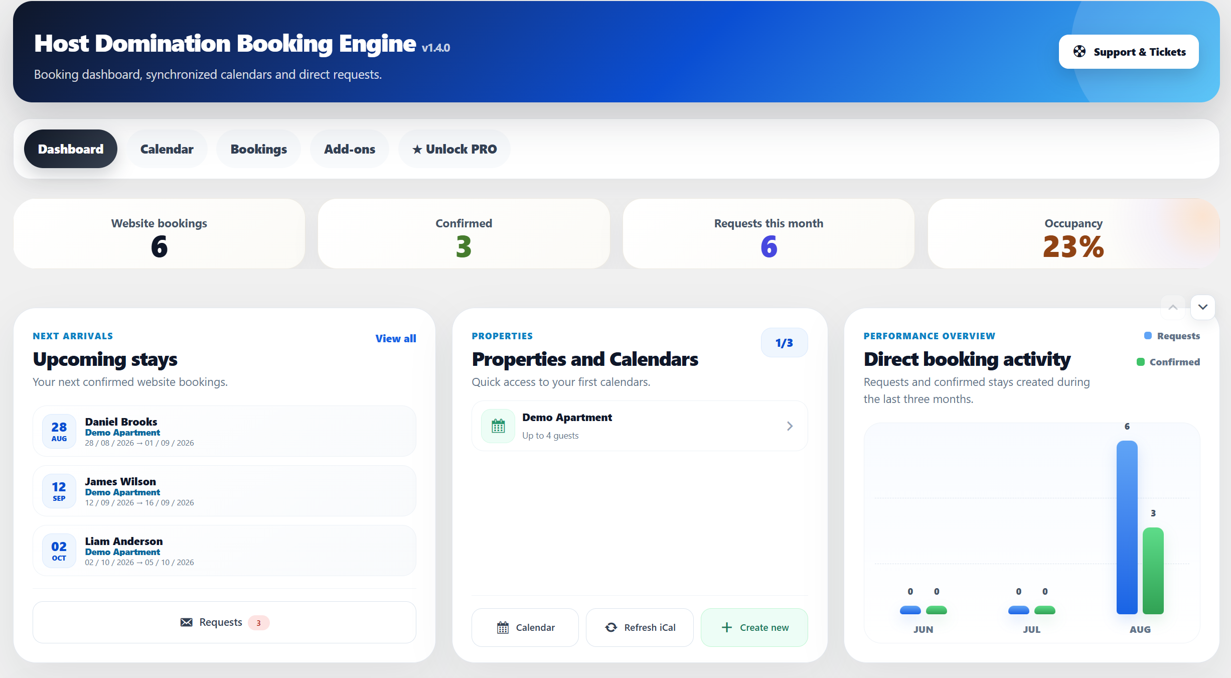 Host Domination Booking Engine WordPress dashboard