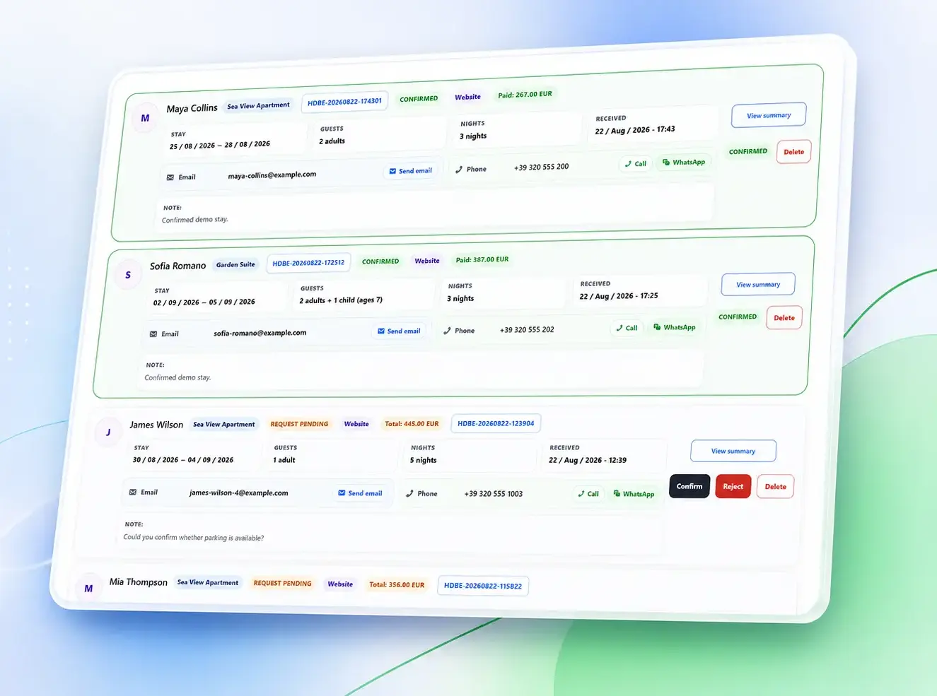 Latest bookings layout