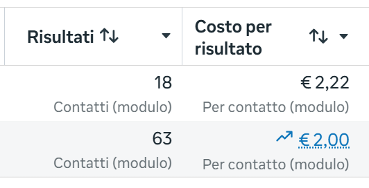Report campagna: 18 contatti a 2,22 euro e 63 contatti a 2 euro