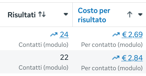 Report campagna: 24 contatti a 2,69 euro e 22 contatti a 2,84 euro