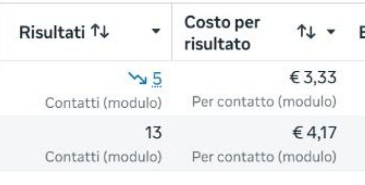 Report campagna: 5 contatti a 3,33 euro e 13 contatti a 4,17 euro