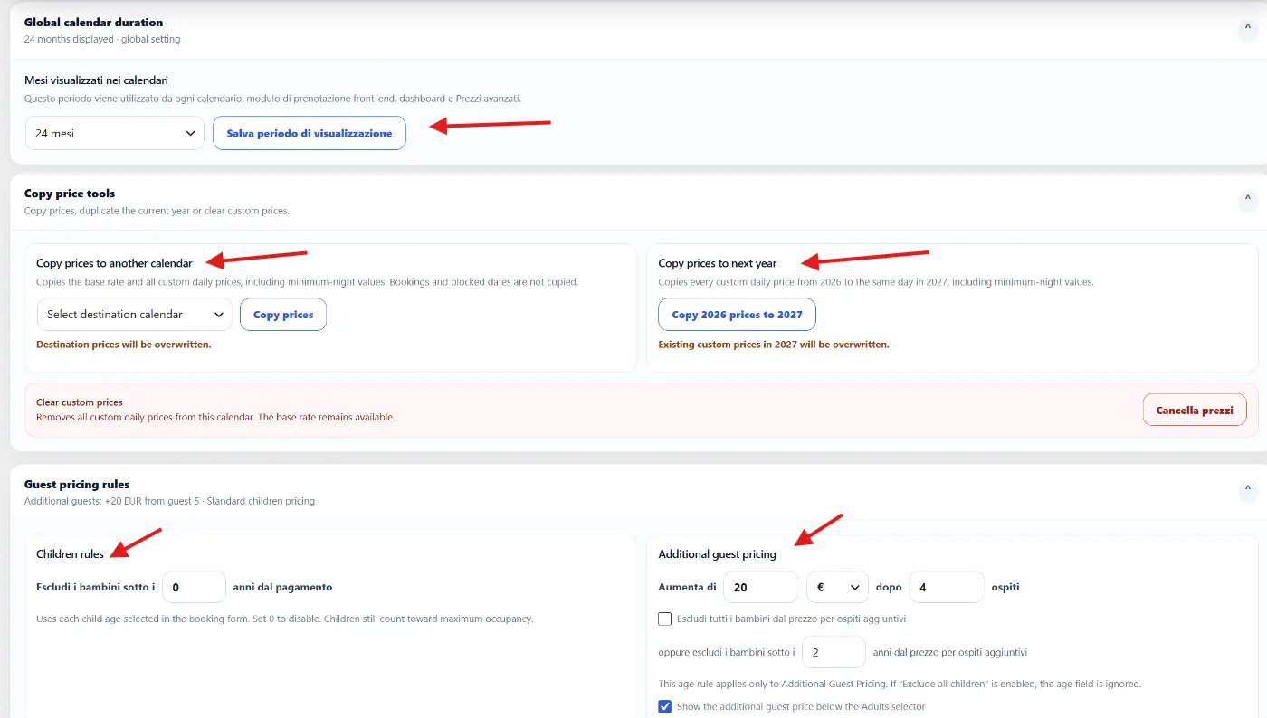Host Domination Booking Engine PRO settings for child pricing rules and additional guest surcharges