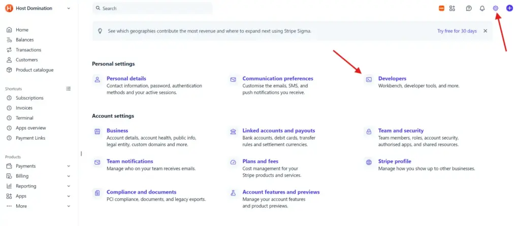 Come ottenere le api key di stripe per host domination booking engine