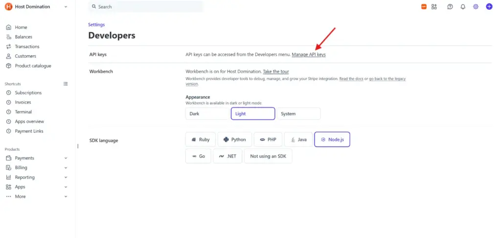 Come ottenere le api key di stripe per host domination booking engine