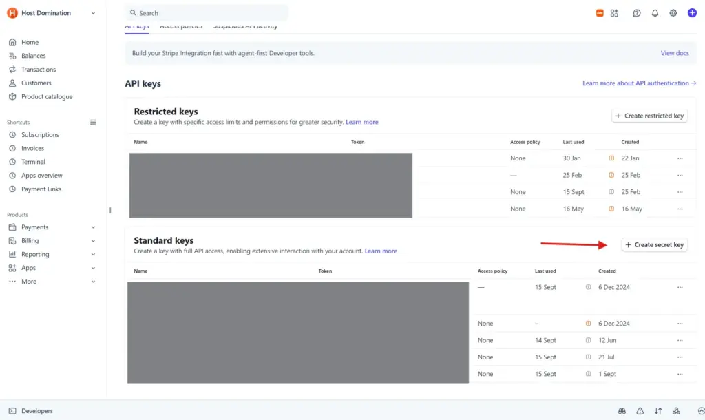 Come ottenere le api key di stripe per host domination booking engine