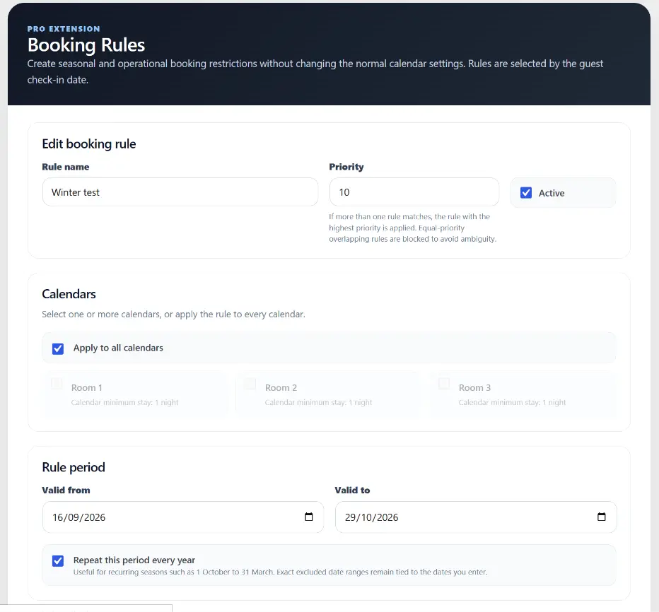 Host Domination Booking Rules screenshot