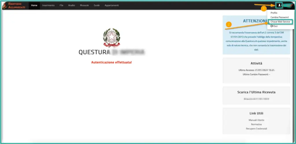 Come ottenere la chiave web service wskey di alloggiati web per il self check in